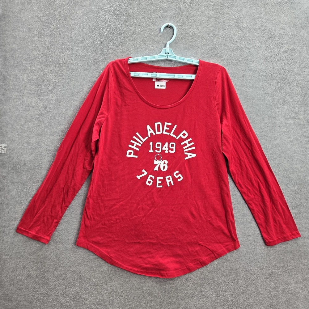 Philadelphia 76ers Women Shirt‎ XL Red NBA 1949 Logo Graphic Print Long Sleeve